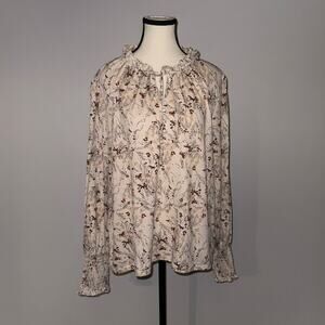 Melloday cream ruffle tie neck Floral Blouse Women's Size Large